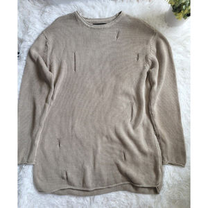 [249]Pacsun Women's Size L Beige Distressed Knit Long Sleeve Sweater